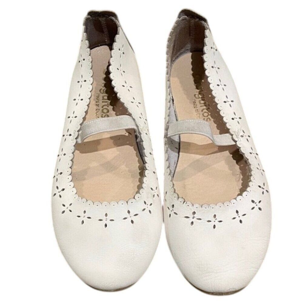 Conguitos White Washable Faux Leather Scallop Ballet Flat Shoes Girls Size EU 31